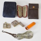 Hallmarked 9ct gold mounted cigar or similar holder, vesta or similar case marked 925, gilt