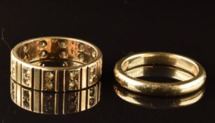 A 9ct gold wedding band and a 9ct gold eternity ring, 6.5g, size N