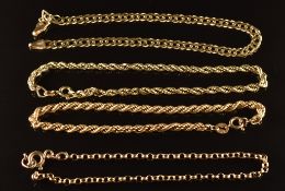 Four 9ct gold bracelets including two rope twist examples, 8.2g