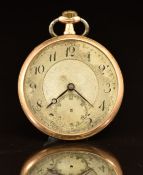 Art Deco 9ct gold keyless winding open faced pocket watch with inset subsidiary seconds dial,