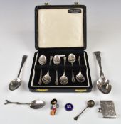 Cased set of hallmarked silver coffee spoons, further Victorian and later hallmarked silver spoons