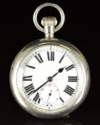 Buren military issue keyless winding open faced pocket watch with subsidiary seconds dial, blued