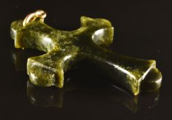 Victorian carved serpentine cross with gold pendant loop