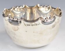Victorian or Edward VII hallmarked silver sugar bowl with crimped edge, Sheffield 1901, maker