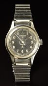 Hamilton military issue wristwatch with white Arabic numerals, black dial, stainless steel case