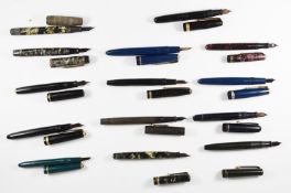 Fourteen 14ct gold nibbed fountain pens to include Parker Duofold, Senior Duofold, Burnham No 60,