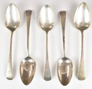 Five Georgian hallmarked silver Old English pattern table spoons, various dates and makers, length