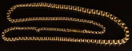 Victorian 15ct gold necklace made up of ridged circular graduated links, with barrel clasp, maker