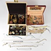 A collection of costume jewellery including silver fob chain, silver locket, Miracle brooch, chains,