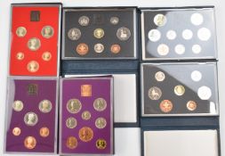 Royal Mint United Kingdom proof coin sets in deluxe cases 1988-1990 together with three sets in