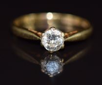 An 18ct gold ring set with around cut diamond of approximately 0.33ct, 1.8g, size G