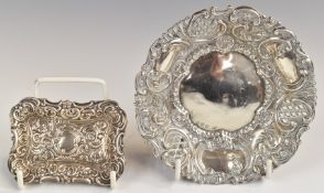 Two Victorian hallmarked silver embossed bon bon or similar dishes, larger Chester 1896, maker