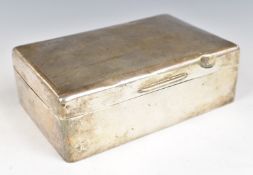 George V hallmarked silver cigarette box with engine turned decoration to the lid, Birmingham