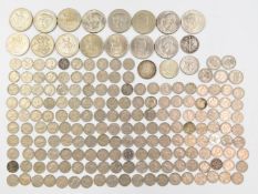 A collection of modern crowns 1951 onwards, together with UK sixpence, U.S. dollars and two silver