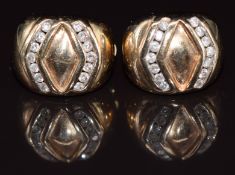 A pair of 9ct gold earrings set with diamonds in a diamond shaped design, 7g