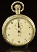 Military issue keyless winding open faced stopwatch with blued hands, Arabic numerals, cream dial,