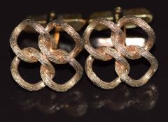 A pair of 9ct gold cufflinks made up of textured rope effect links, in original Asprey box, 13.7g