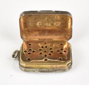 Georgian hallmarked silver vinaigrette, with pierced and gilt inner cover, Birmingham 1810, maker