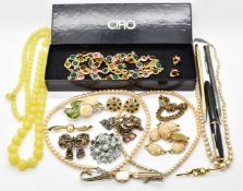 A collection of jewellery including glass beads, faux pearls, Parker pen with 14k gold nib, etc