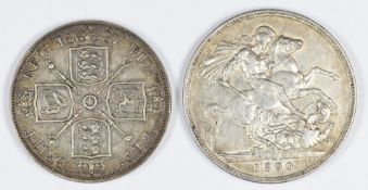 1890 Queen Victoria crown together with an 1887 double florin