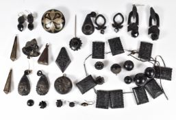 A collection of Victorian jet including earrings, locket and beads and a Victorian tortoiseshell