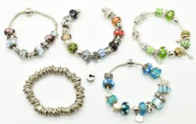 Links of London bracelet and four silver Pandora style bracelets