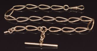 A 9ct gold watch chain / Albert made up of oval elongated twisted links, 35cm, 31.2g