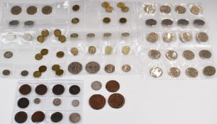 A quantity of UK pre-decimal coinage, very small silver content, 'round pounds' etc, sixteen Spanish