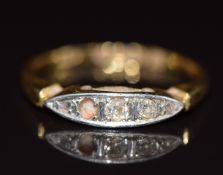 An 18ct gold ring set with diamonds in a platinum setting, Chester 1913 (one diamond missing), 2.8g,
