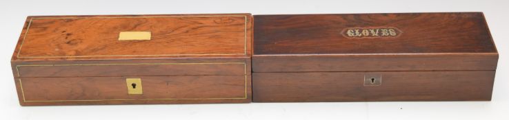 Two Edwardian inlaid rosewood glove boxes, both similarly sized, W27 x D9 x H7cm