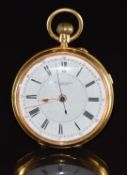 M J Russell of London 18ct gold keyless winding open faced centre seconds chronograph pocket watch
