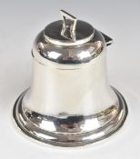 George V hallmarked silver novelty bell shaped inkwell, Birmingham 1911, maker A & J Zimmerman