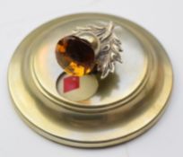 Silver plated novelty Scottish whist marker with thistle finial, diameter 7.5cm