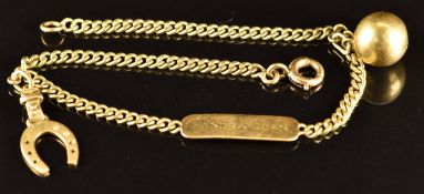 An 18ct gold bracelet with sphere charm and horseshoe charm, 7.2g