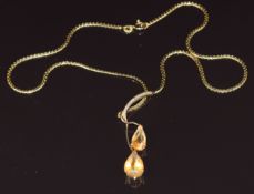 Italian 18ct gold necklace set with pear cut citrines and diamonds, maker UnoAErre, 9.5g