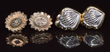 Two pairs of 9ct gold earrings, one pair set with a diamond in a star setting, 3.1g