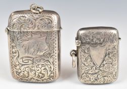 Two Victorian and later hallmarked silver vesta cases, Chester 1902 and Birmingham 1898, height of