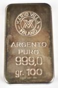 Mario Villa Milan 100g 999 silver bar or ingot
