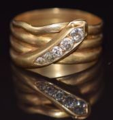 Victorian 18ct gold ring in the form of a serpent set with five graduated old cut diamonds,