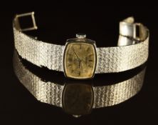 Rolex Precision 18ct white gold ladies wristwatch with black hands, baton hour markers, silver