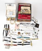 A collection of costume jewellery including cultured pearls, malachite beads, silver jewellery,