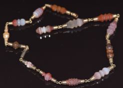 Victorian necklace made up of carved agate links and gold mounts
