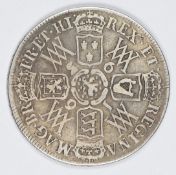 1693 William and Mary half crown, central date reverse with WM in angles, F