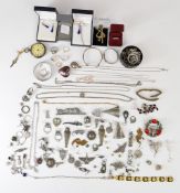 A collection of silver jewellery including rings, bangle, necklaces, rings, pocket watch, Bristol