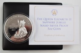 Jubilee Mint Queen Elizabeth II Sapphire Jubilee commemorative silver proof 5oz coin, 65mm, in