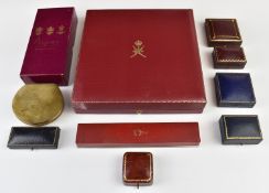 Ten vintage/ antique jewellery boxes including Asprey, Mallory, Pleasance & Harper, Omega, etc