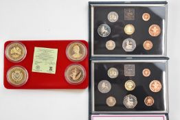 Royal Mint deluxe cased proof coin sets for 1983 and 1984 together with a Pobjoy Mint Duke of