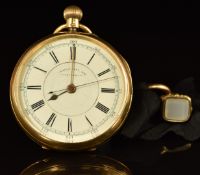 Unnamed 18ct gold keyless winding open faced centre seconds chronograph pocket watch with gold
