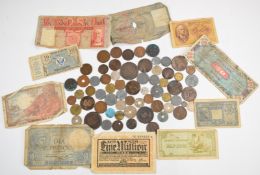 A small interesting collection of UK and overseas coinage, George III onwards, includes holed