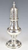 Victorian hallmarked silver baluster shaped sugar caster, Sheffield 1880, maker's mark rubbed,